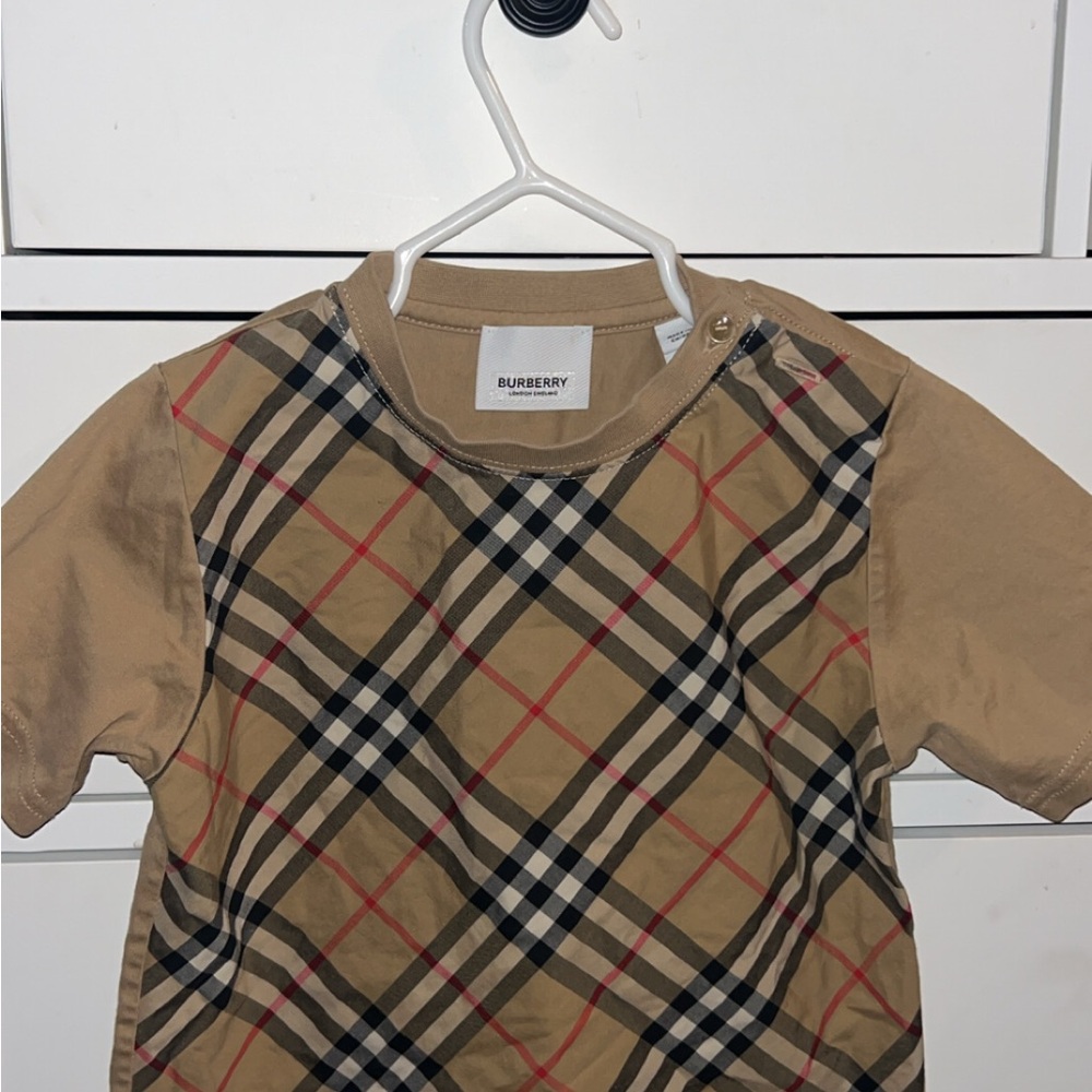 Burberry Kids Beige and Red Plaid Tee